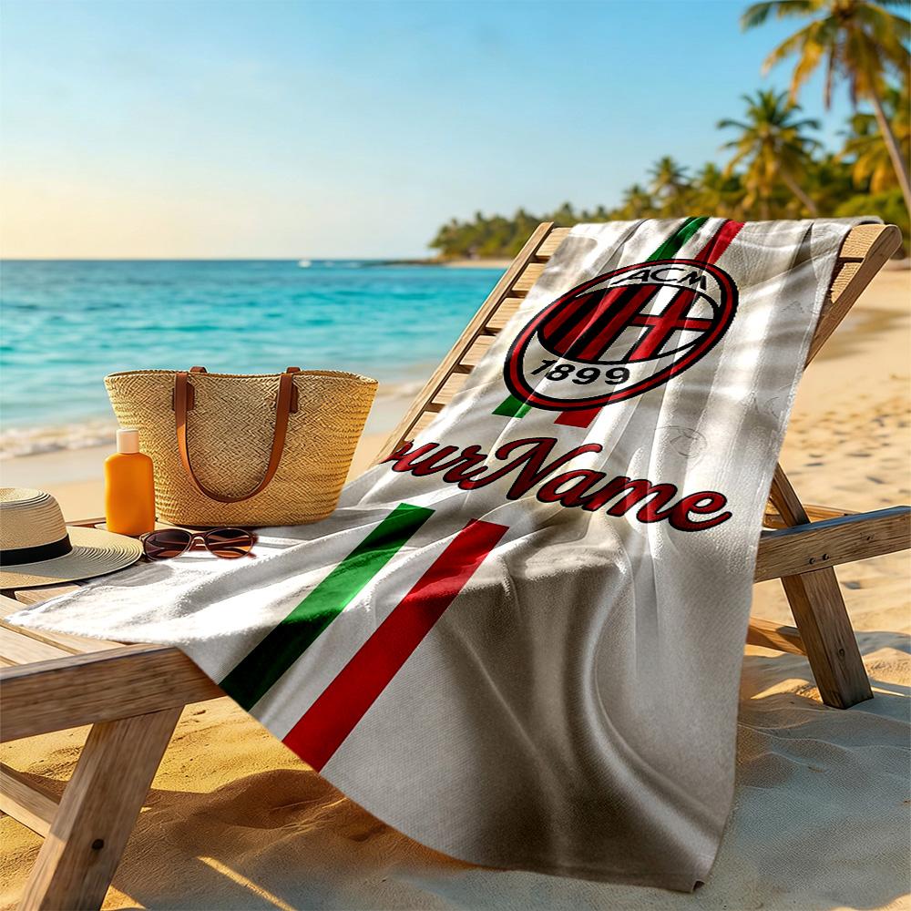 Ac Milan Personalized Text Beach Towel Super Soft Microfiber Quickdry Fabric Suitable for Sports Travel Swimming Yoga Bathroom Beach And Pool