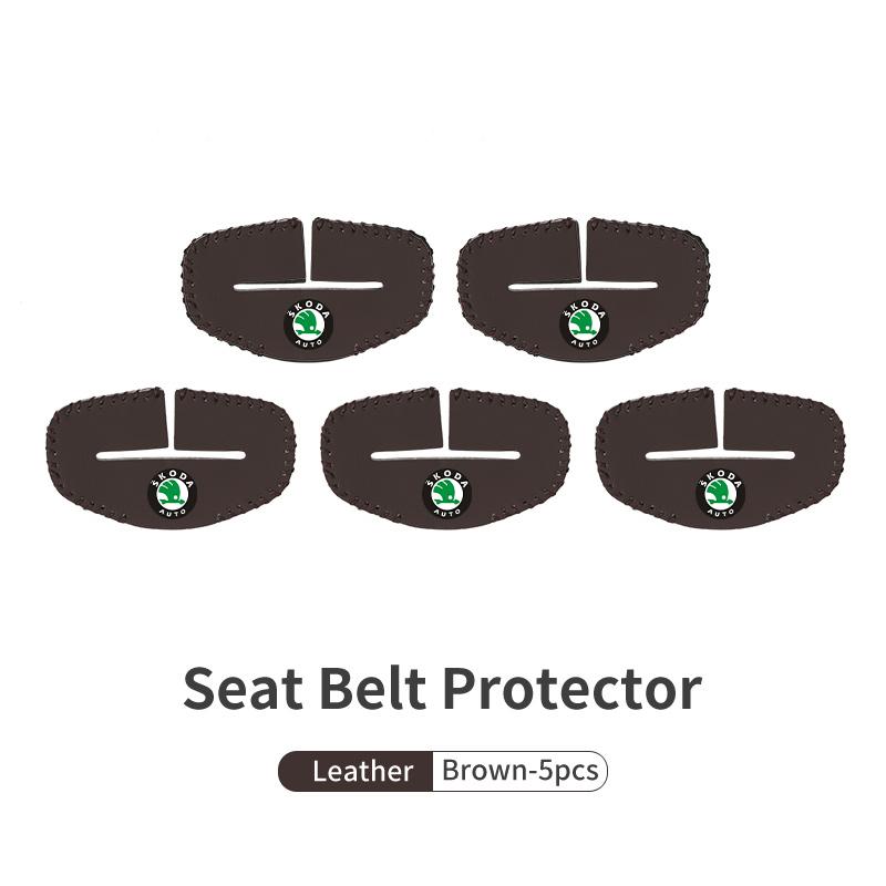 BHBD3 Car Seat Belt Buckle Cover Leather Protector Anti-collision Case For Skoda Kodiaq Fabia Kamiq Karoq Octavia 2 3 Rapid Scala