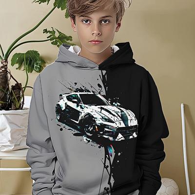 Boys' 3D Printed Casual Fashion Hoodie Hooded Sweatshirt for Spring, Autumn and Winter, Children's Long Sleeved Pullover, Children's Clothing