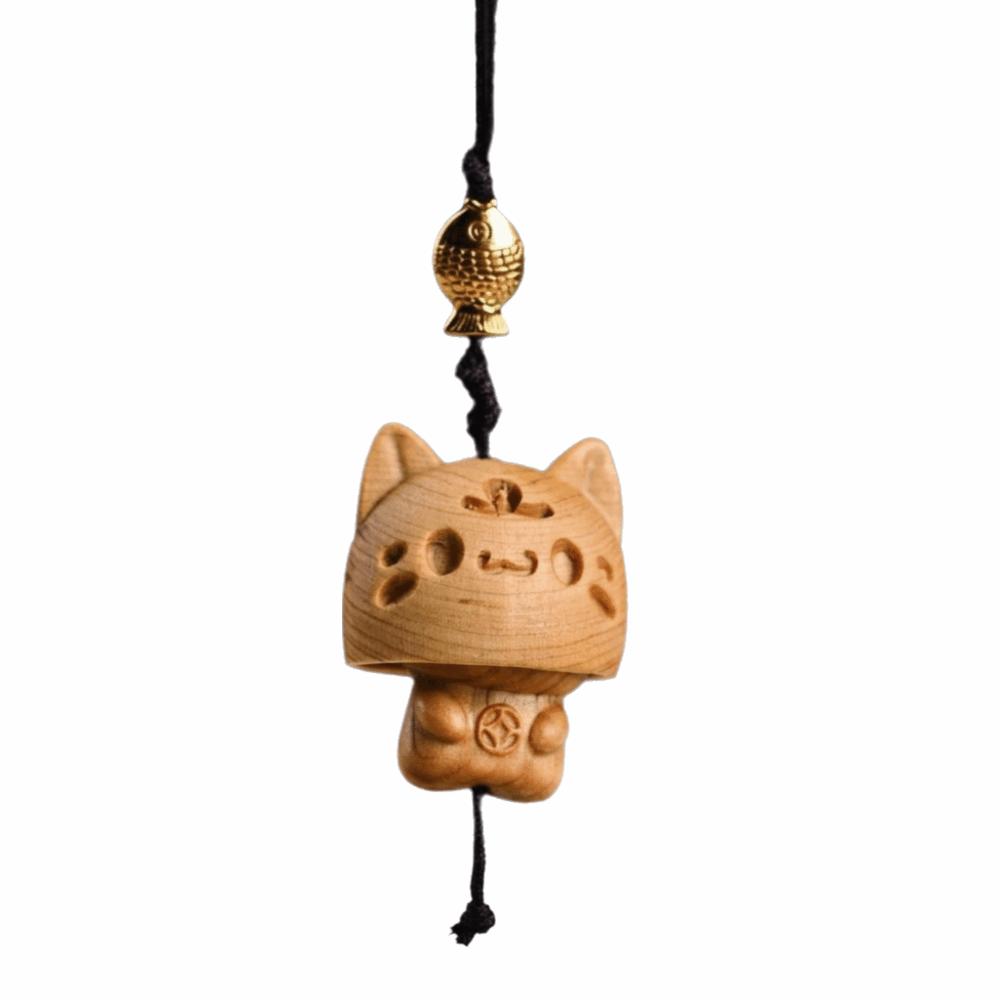 Hand-carved Wood Carving Pendant Cute Car Hanging Ornament Wooden Cat Phone Chain  Phone Accessory