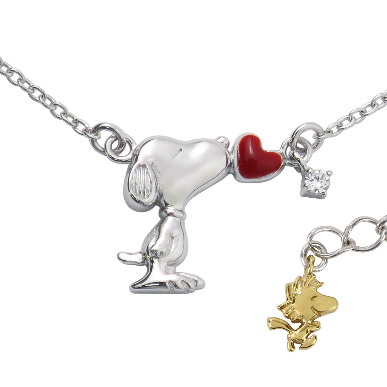 

Snoopy Limited Edition Snoopy Heart Zirconia Woodstock Silver 925 Necklace for Women [SNOOPY]