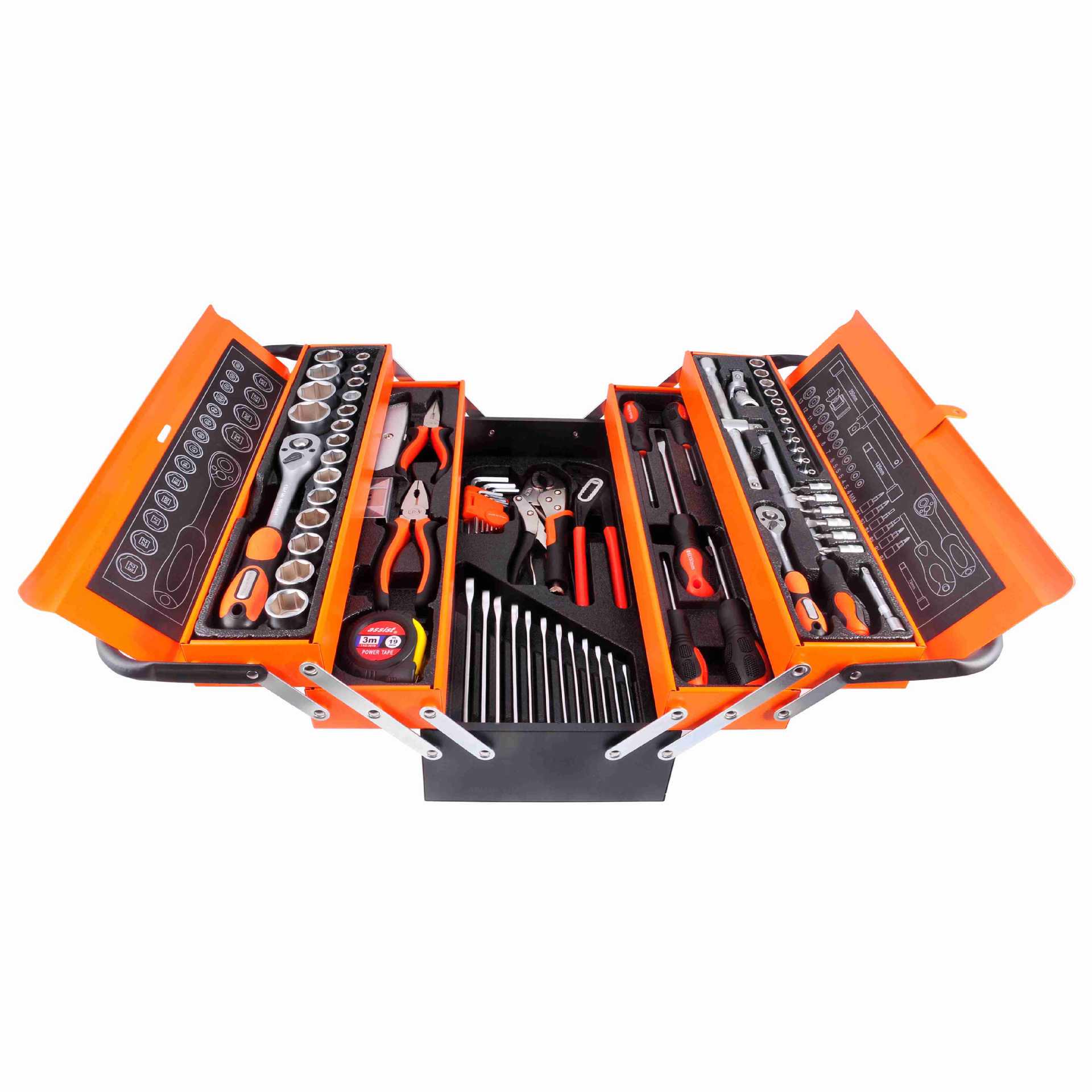 85-Piece Orange Automotive Repair Tool Set with Foldable Industrial-Grade Hardware Box