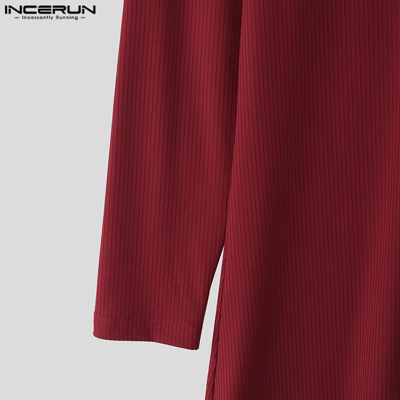INCERUN Herbst Herren Rollkragen Patchwork Langarm Unregelmäßige Ripp Tops Unterhemden