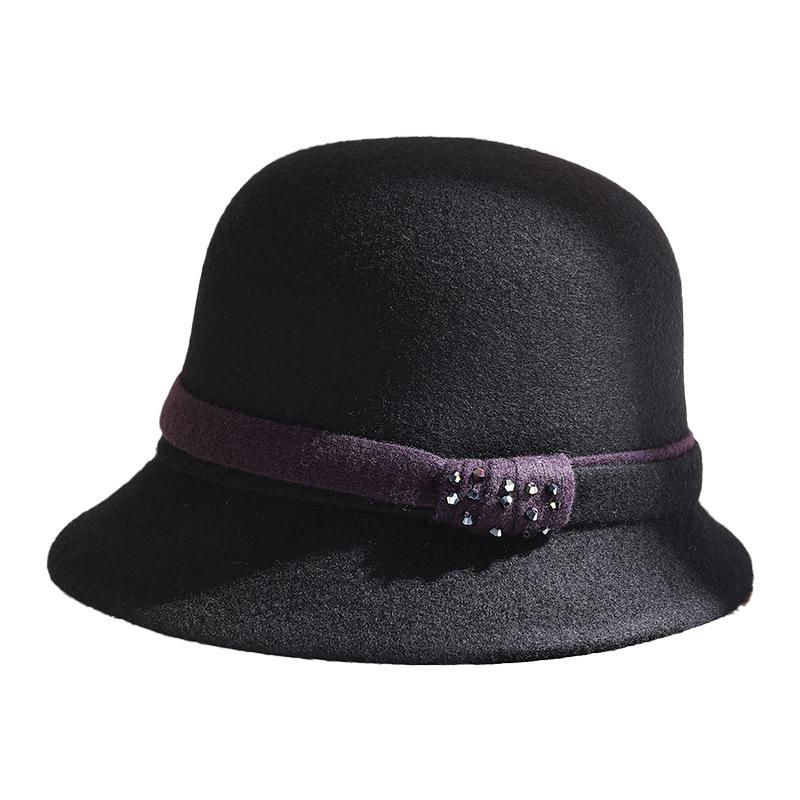 New wool bucket hat women's autumn and winter elegant basin hat outdoor leisure warm woolen top hat