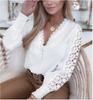 Women Fashion Loose Lace Blouse Bat Sleeves T Shirt Hollow Out Tops and Blouse