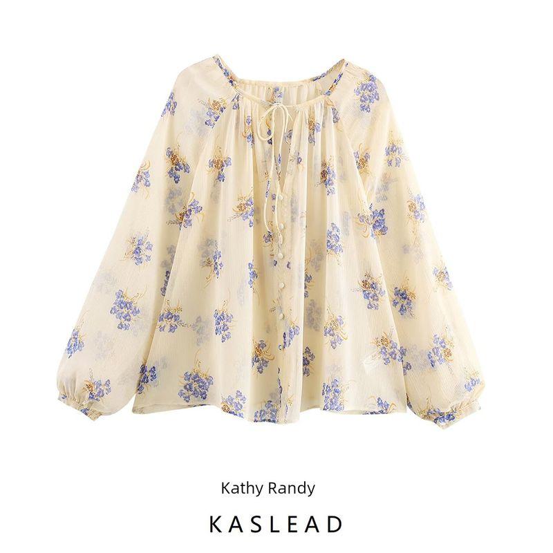 Kaslead New Arrival Women's Fashion Style Fashion Minimalist Flower Print Translucent Shirt 2587056