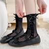 Boots Are Still Cotton, Thin Lolita Lace Stacked Socks, Side Love Bow, Ballet Style Carved Air Tube