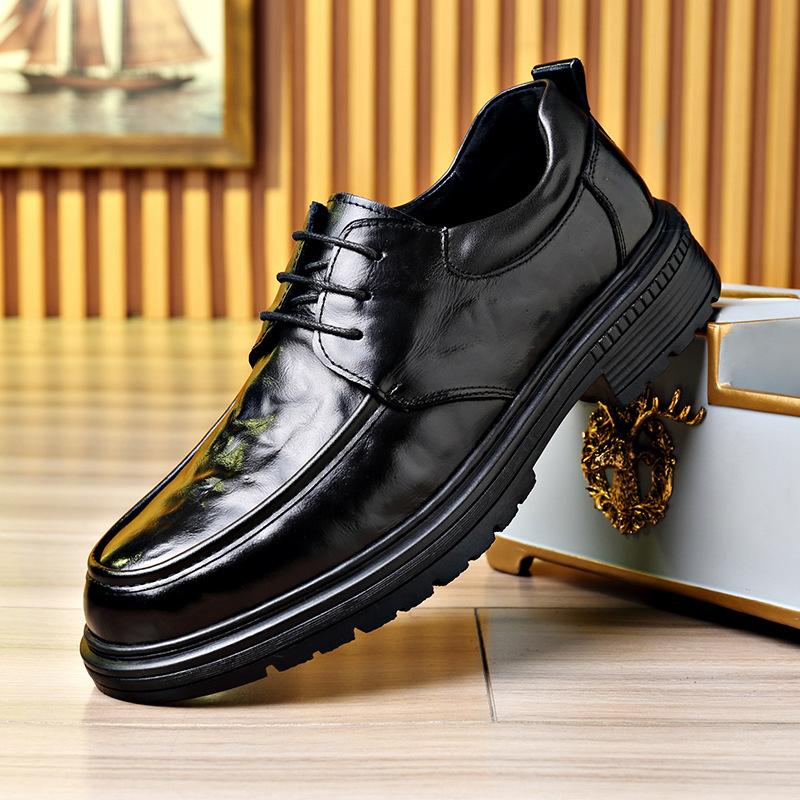 Spring and Autumn Men s New Big Head Leather Shoes Light Luxury  Casual Men s Shoes Dress Shoes Platform Men s Tooling 38 чёрный