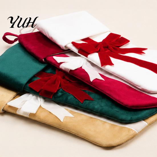 Holiday Home Decorations Christmas Stockings with Bow, 18 Inch Large Velvet Plush Cuff, Gift Storage Bags Hanging Decor for Fireplace And Candy Retro