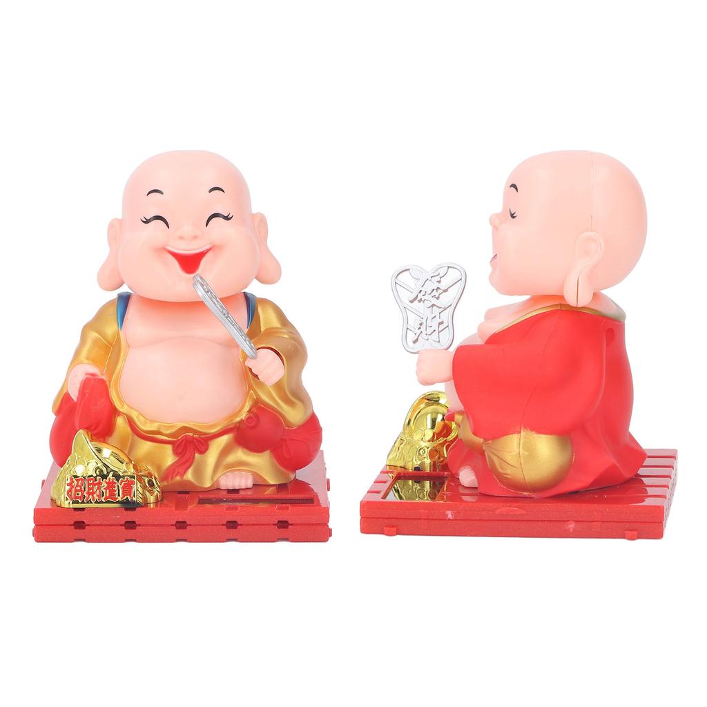 Buddha Figurine Eco Friendly Auspicious Smiling Eyes Monk Decoration Auto Shaking Hand Solar Power Energy Saving for Indoor