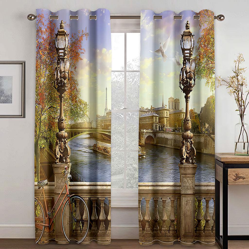 Forest natural scenery sunshade curtain, 3D printing shower curtain, polyester washable fabric, home decorative screen