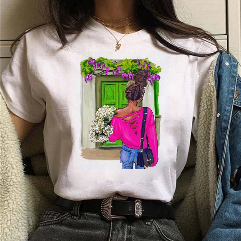 Maycaur camiseta feminina casual nova engraçada mulher negra topo t harajuku 90s moda em torno do pescoço manga curta senhora t camisa roupas