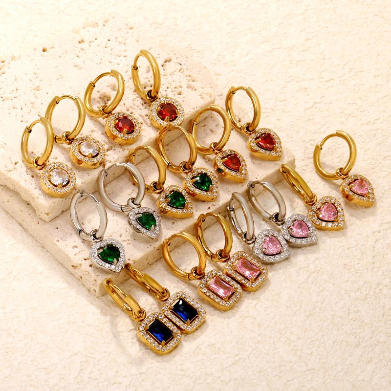 Clearly Colored Cubic Zirconia Drop Earrings For Woman Dancing Party Accessories Luxury Shiny Zircon Geometric Clip