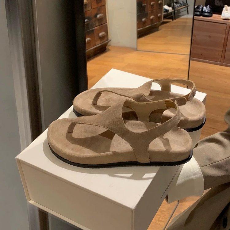 

[Youshilai] Simple temperament flip-flops retro toe vacation flat bottom niche Roman style sandals women 40