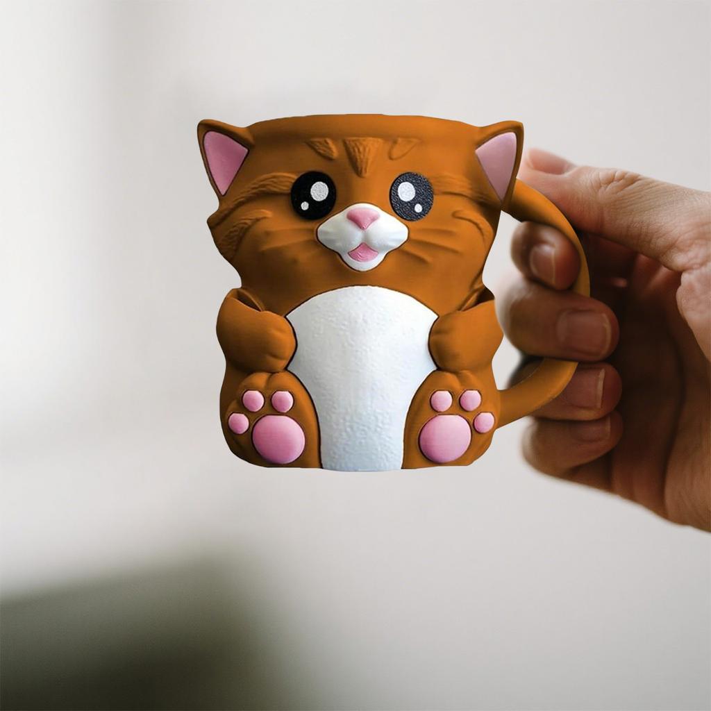 Cuddles The Cat Ice Pint Holder, 3D Printed Cup With Handle & Snack Drawer, Cute Leak Proof Cat Ice Cream Pint Holder, For Cat Lovers Gifts