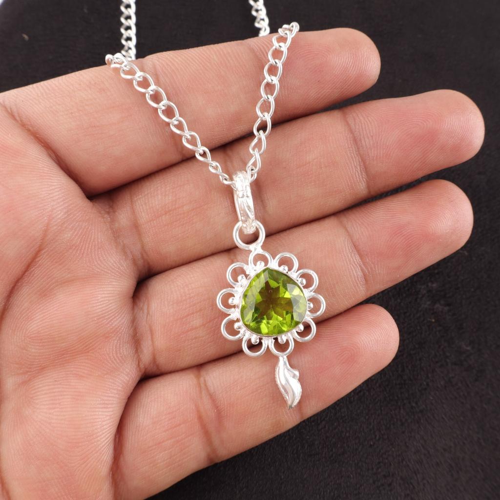 Heart August Birth Natural Peridot Daughter Gift New Pendant 925 Sterling Silver PP-4-3