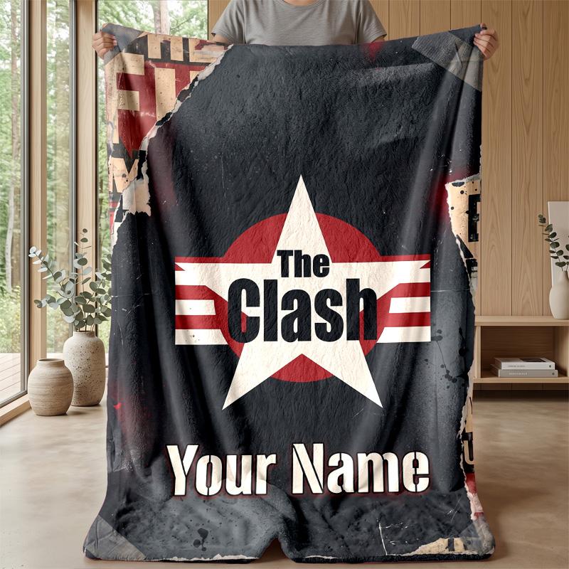 The Clash Custom Flannel Throw Blanket Print Your Name Text Soft Warm Blanket Holiday Present