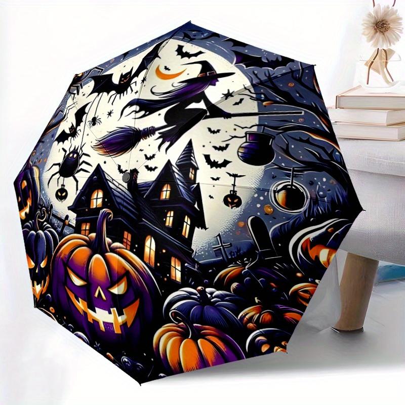1pc Halloween Spooky Automatic Open/close Umbrella, 8-Rib Sturdy Structure, Portable Travel Umbrella, Parties, Everyday Use, Outdoor Accesso