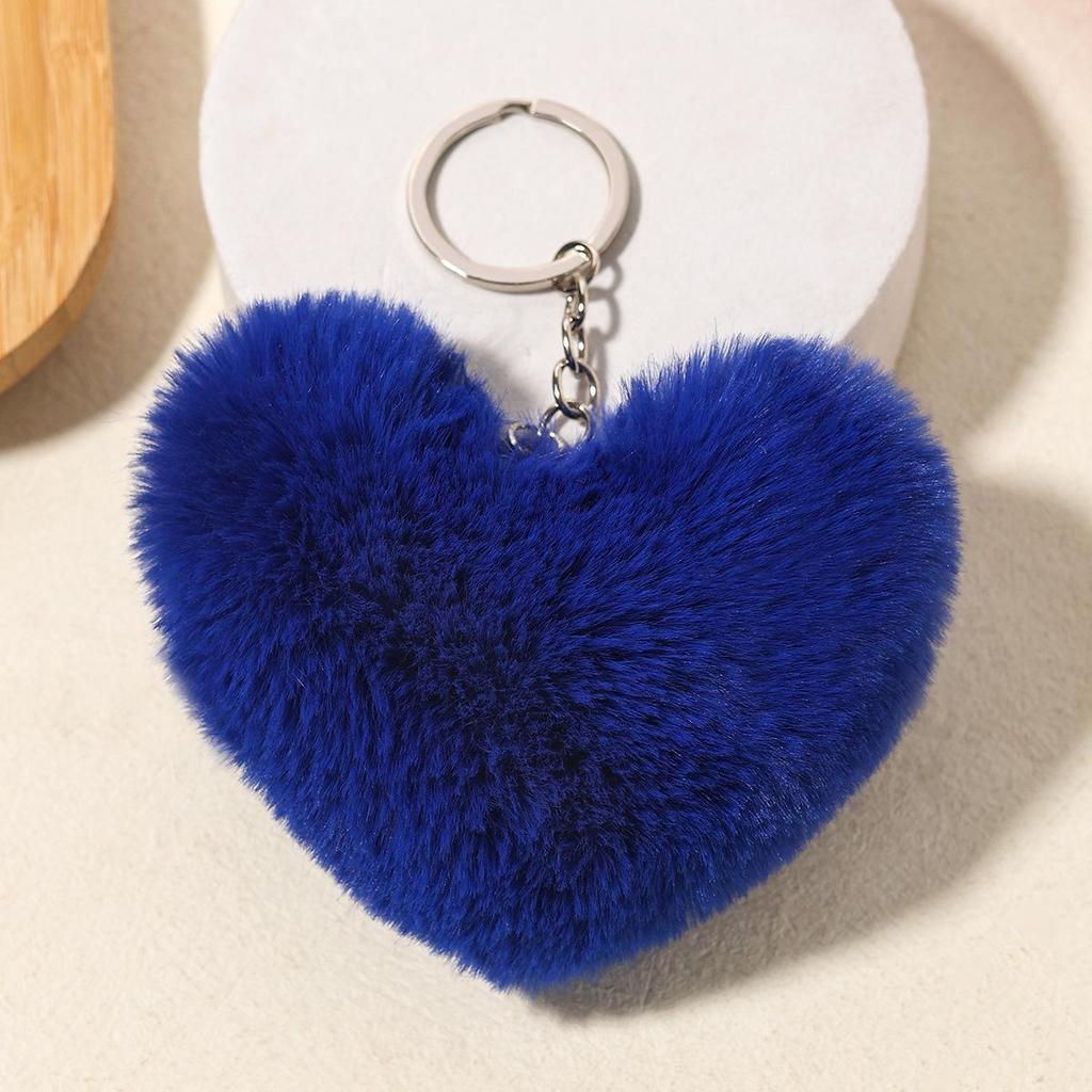 Duolingo Faux Rex Rabbit Fur Heart Keychain: Cute Pendant for Bags & Cars