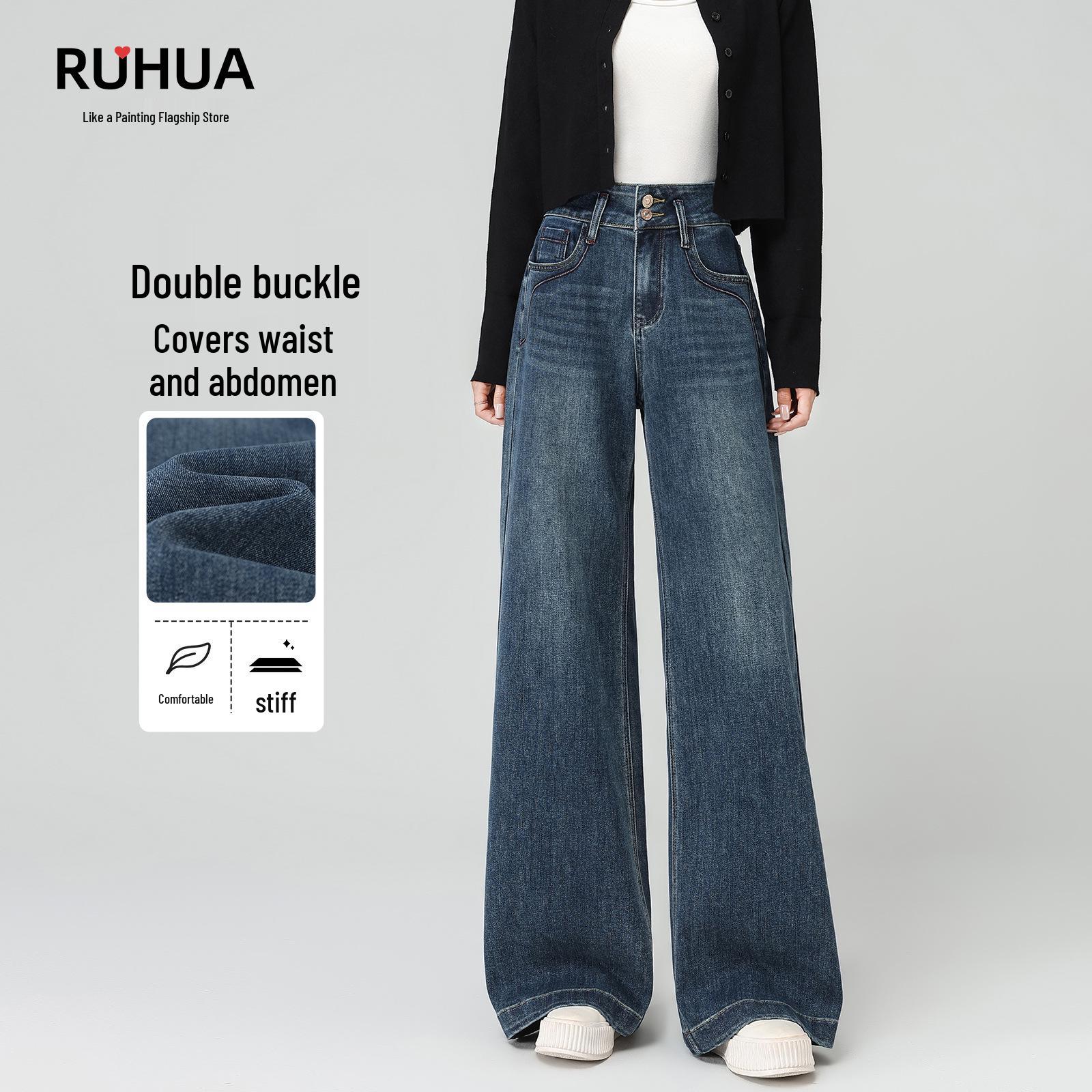 

Women s High-Waisted Wide-Leg Jeans - Autumn/Winter 2025 New Arrival, Slimming Plus Velvet, Loose Straight-Leg Pants M [for 106-115 lbs]