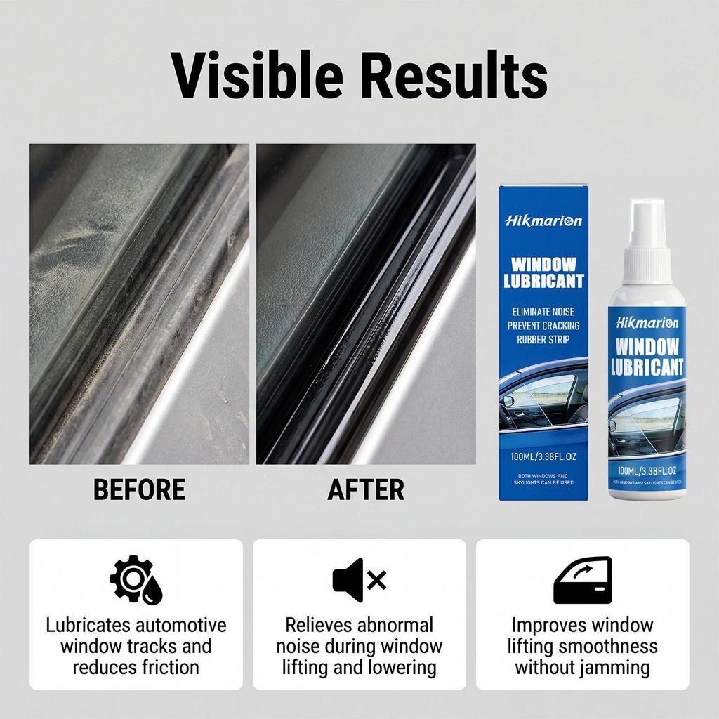 Hikmarion Car Window Track Lubricant: Reduces Noise, Ensures Smooth Lift for Various Vehicles