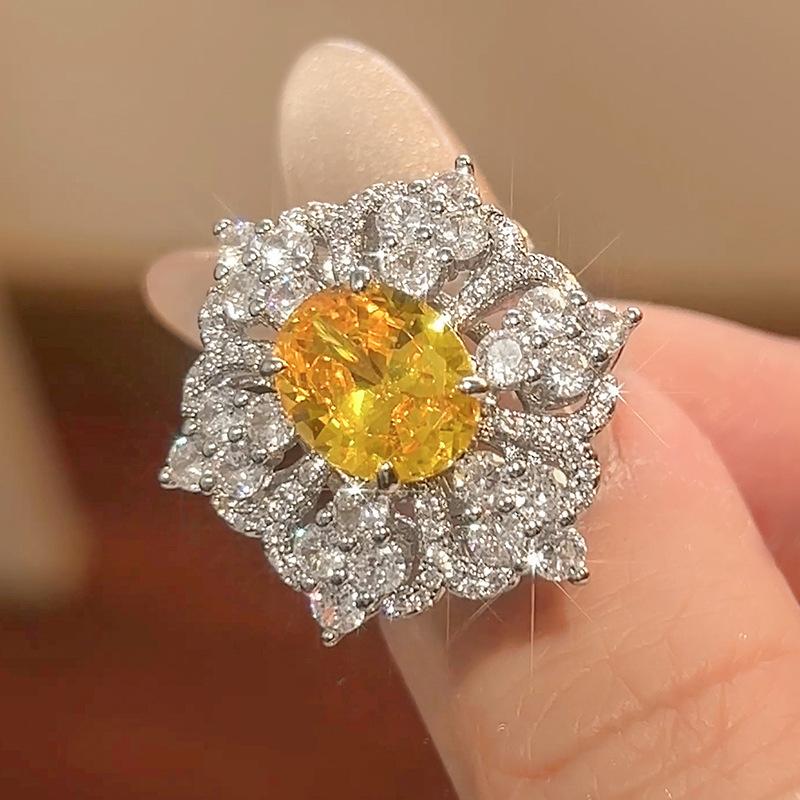 

Jewelry Set Earrings Ring Necklace Color Zirconium Yellow Diamond Wind High Sense Women