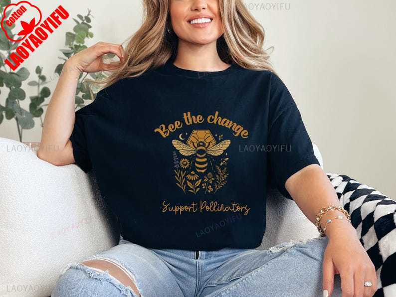Retro Tee Bee The Change TshirtSave Bees PollinatorBoho Botanical Nature Lover Gift Crewneck Printed Tshirt Tops Unisex S