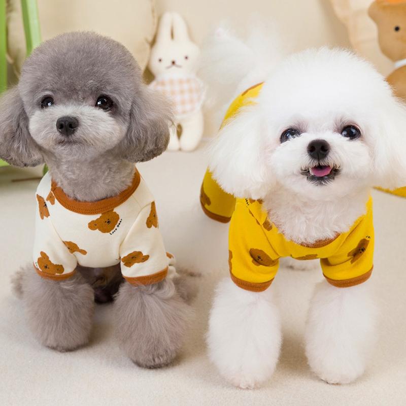 Cotton Four-Legged Pet Pajamas With Bear Print Home Wear For Small Dogs And Cats Soft Comfortable Loungewear Cozy Animal Nightwear