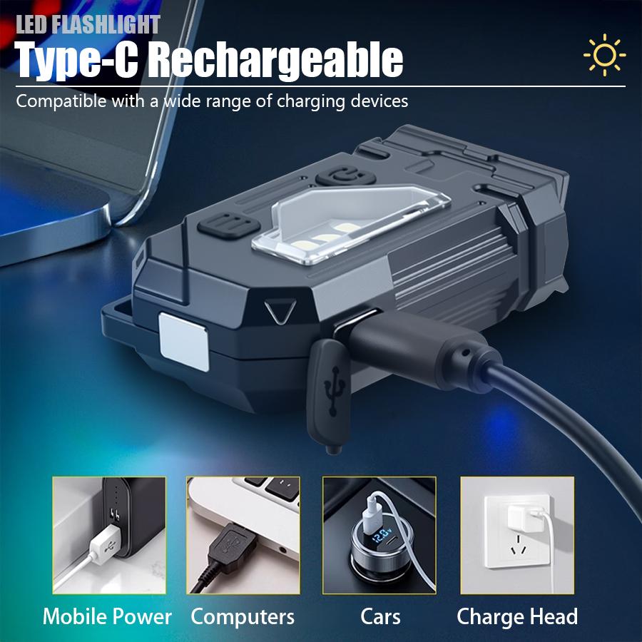 MINI USB Rechargeable LED Flashlight Portable Tail Magnet Flashlight Super Bright Camping Lantern Side COB Emergency Light