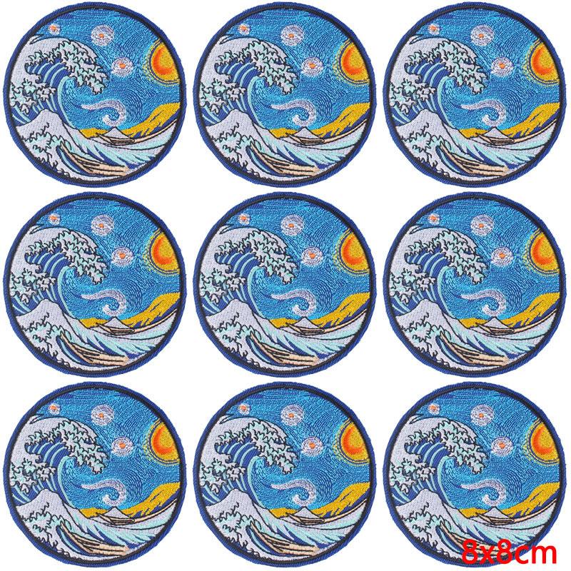 

10 шт./лот Нашивка с вышивкой «Волны», термонаклейки для одежды, вышитые нашивки для одежды, пластырь на клеевой основе, наклейки на липучке