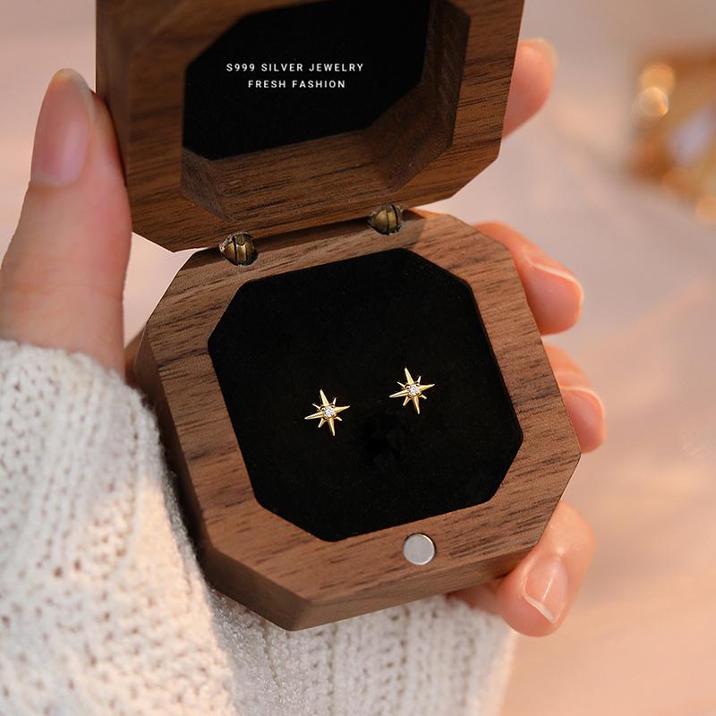WANTME 925 Silver Fashion Simple Romantic Light Star Screw Bead Stud Earrings for Women Birthday Party Piercing Jewelry
