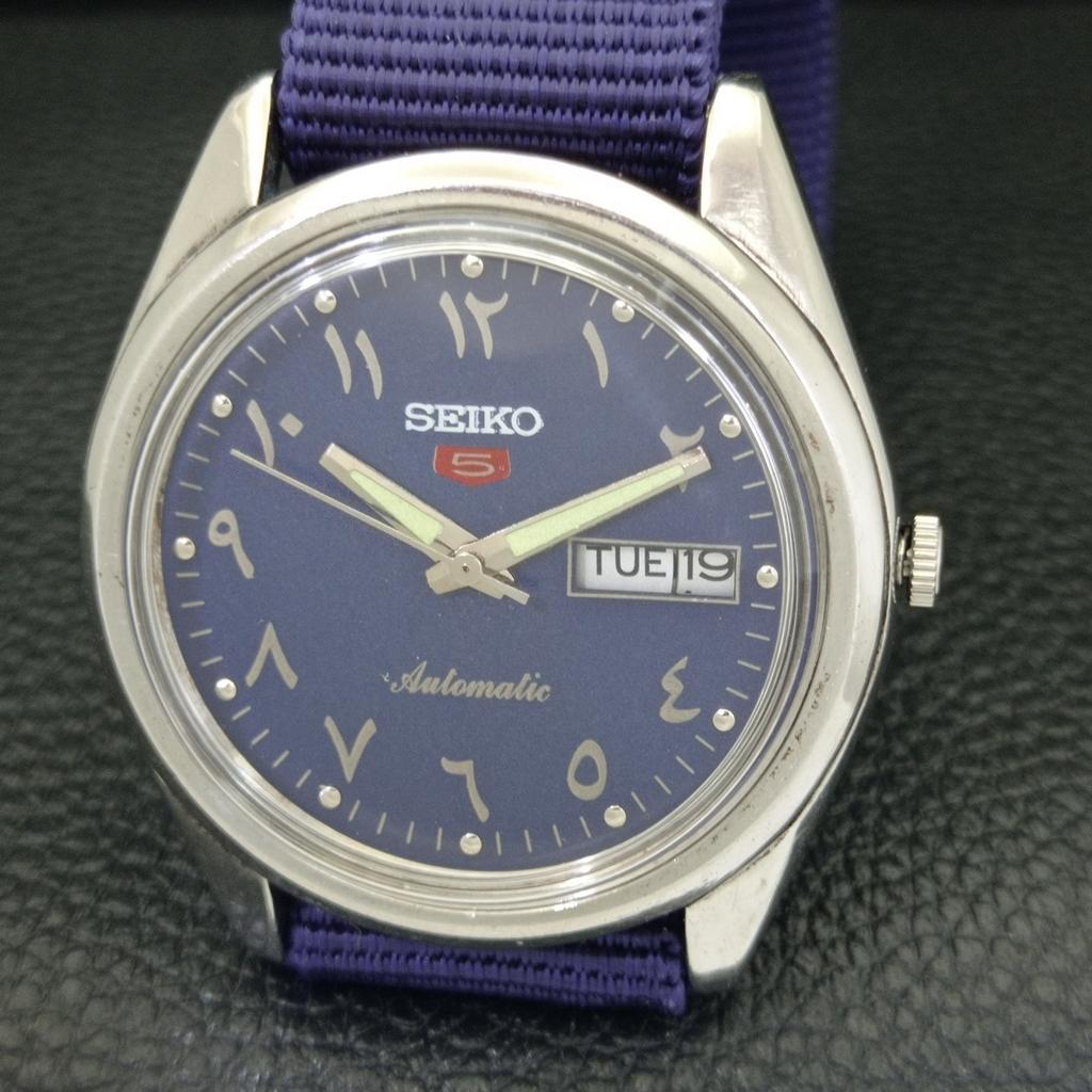 VINTAGE SEIKO 5 AUTOMATIC JAPAN 6309A MENS ARABIC BLUE DIAL WATCH a701345-5