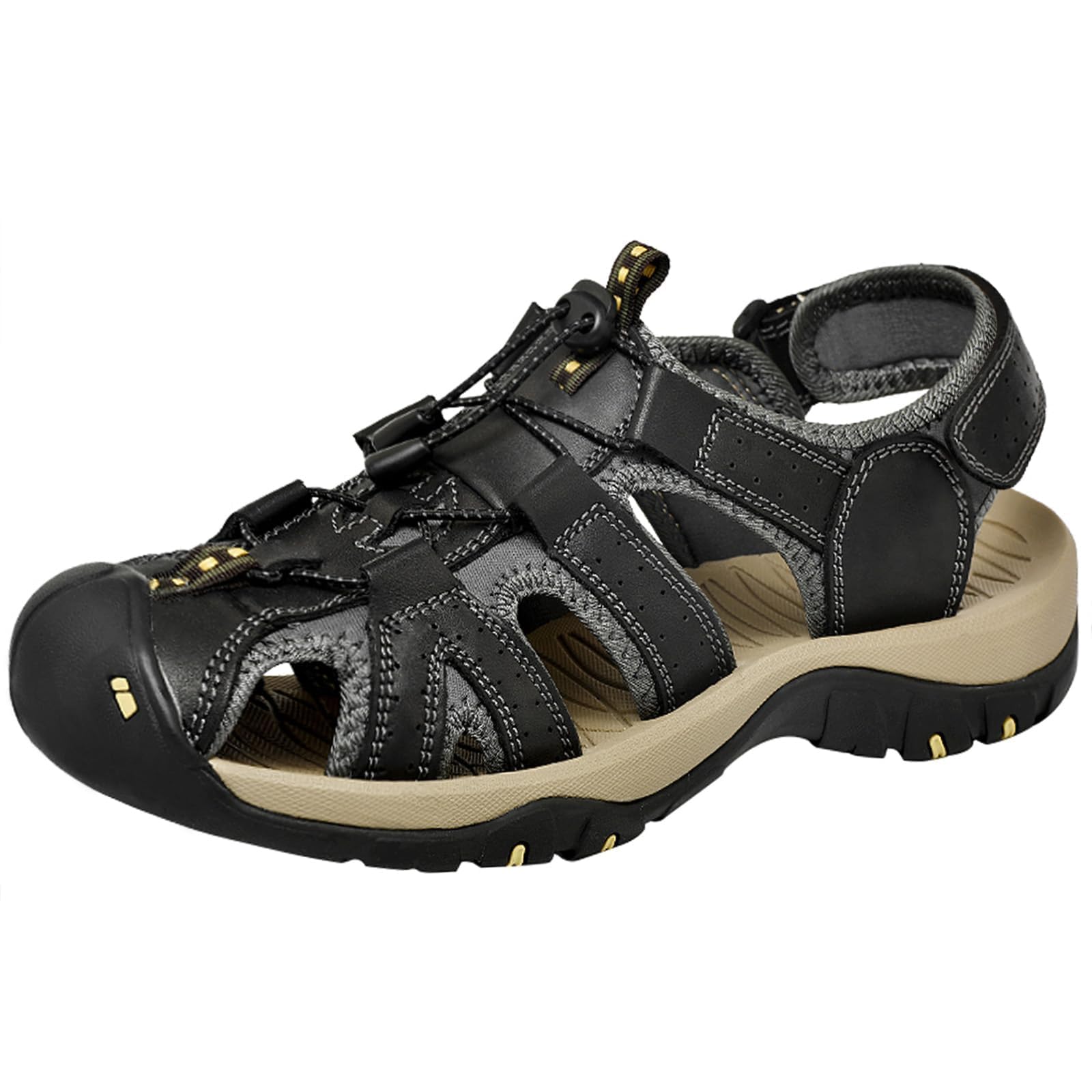 Sport Outdoor Hiking Amphibious Genuine [NEARDREAM] Men s Sandals, Sandals, Sandals, Leather, Stylish, Leather, Black, 26.5cm