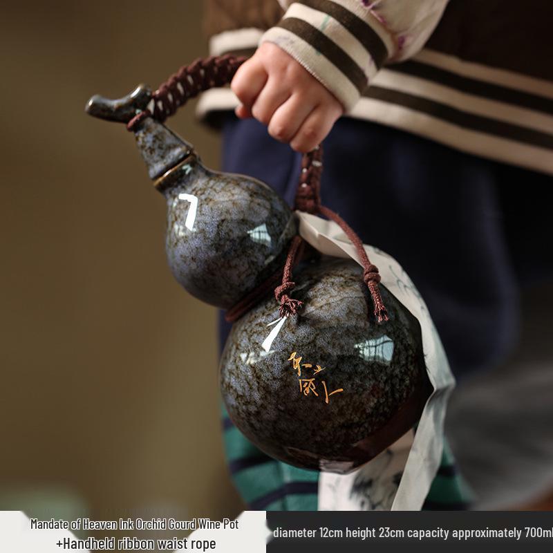 

Мандат Небес Пляшка для вина Байцзю-Гарбуз: Кераміка старовинна з національним стилем, сітчастий мішок