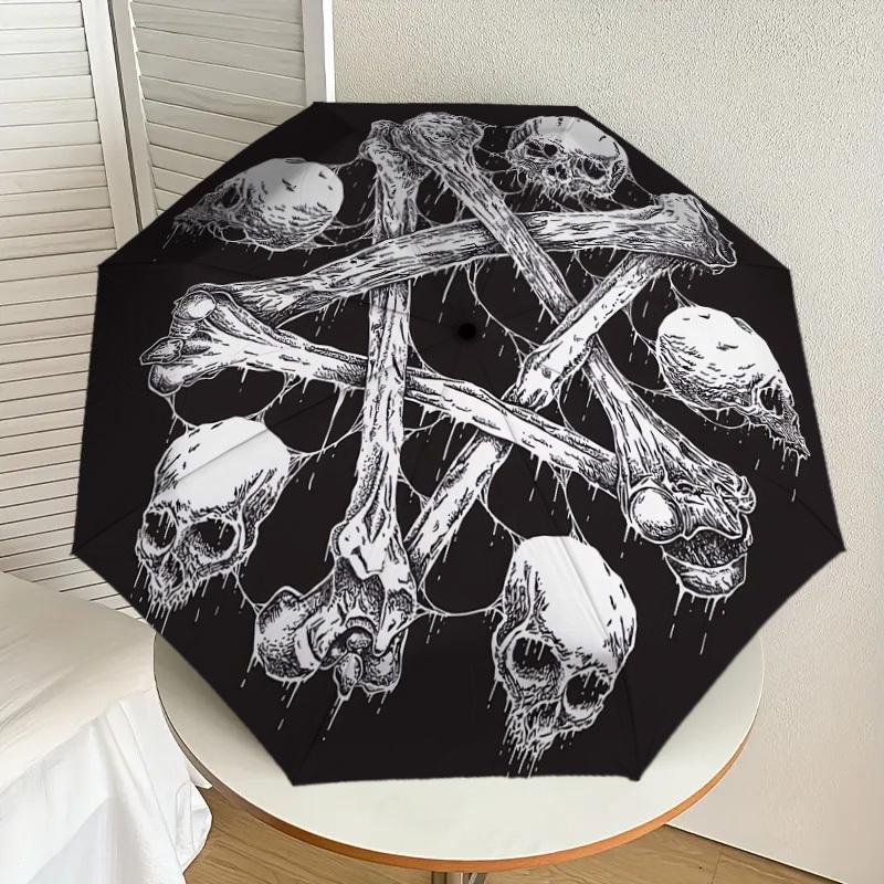 

1pc Skull and Crossbones Tattoo Design Umbrella with Plastic Handle,Suitable for All Seasons Home Travel Outdoor UmbrellaDD1802