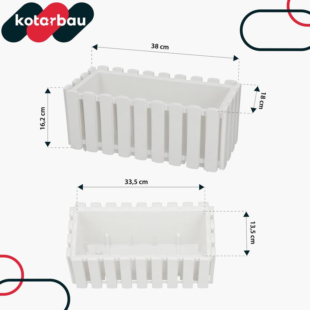 Flowerpot Balcony Terrace Box with Hooks Irrigation System White 40cm