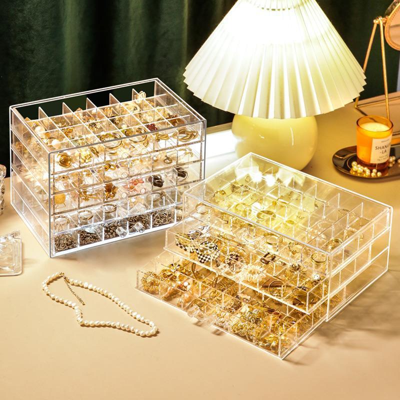 Free Shipping: Large-Capacity Transparent Jewelry Storage Box for Earrings and Necklaces - Dustproof and Drawer-Style