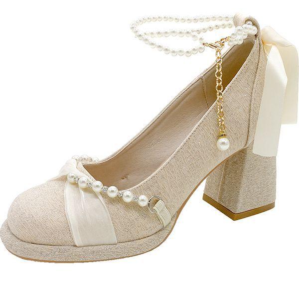 Mary Jane High Heels Women's Thick Heels 18-year-old Bar Mitzvah Xiuhe Wedding Dress Two Wear Engagement Shoes Bride Bridesmaid Shoes