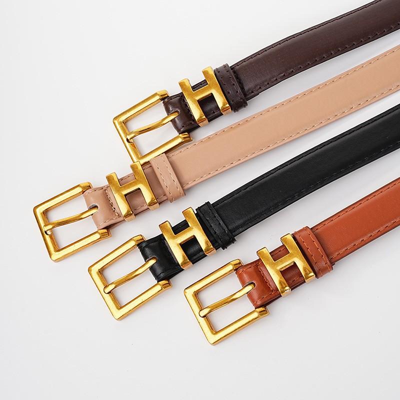 New Retro Alloy H Letter Buckle Belt for Women Ins Trendy Korean Version Simple Versatile Pin Buckle Thin Belt for Women