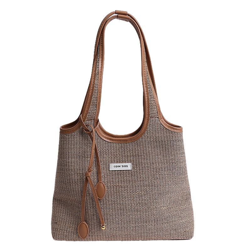 Striped canvas bag women's large-capacity new summer versatile shoulder bag college student class tote bag