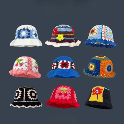 2024 Flower Háčkování Bucket Klobouk Ženy Letní Ručně vyráběné Pletené čepice INS y2k Korean Fashion Panama Cap