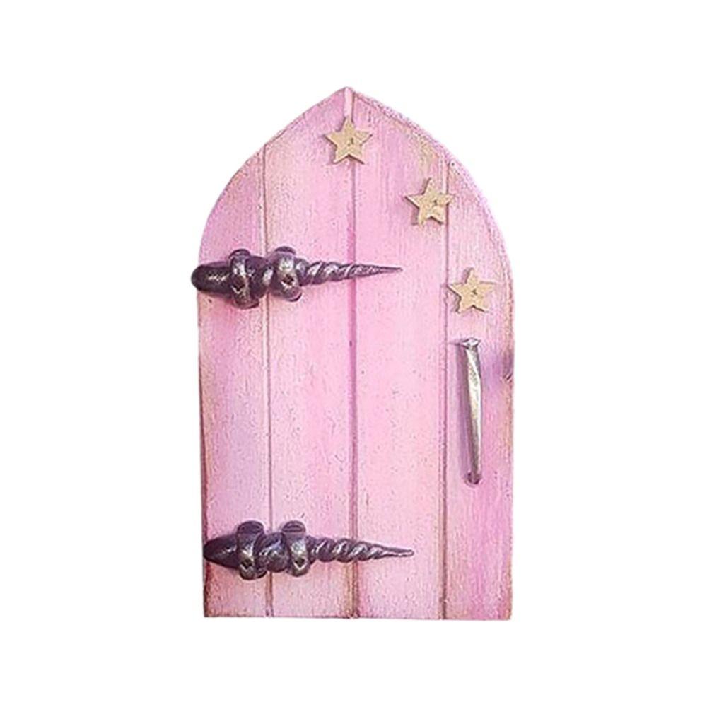 Creative Miniature Wooden Door Engraved Design Yard Art Statue Gift Windows Door Figurines