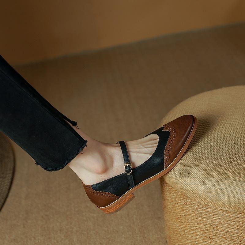 Fashion 2024 New Spring Women Shoes Mary Jane Round Toe Low Heel Genuine Leather Chunky Women Pumps Shoes for Women Zapatos De Mujer