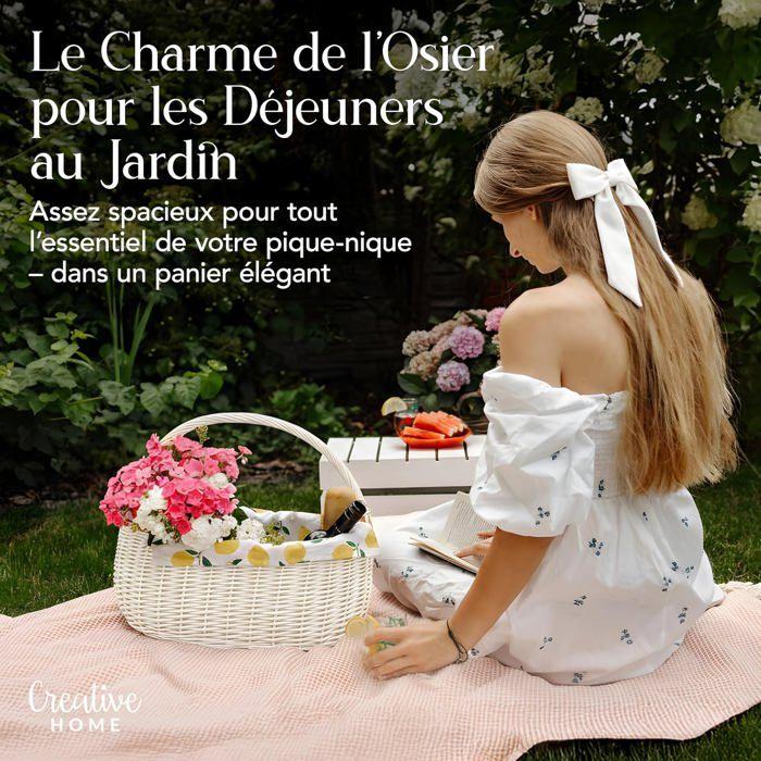 Panier de rangement - CREATIVE HOME - Classique - Tressé main - Léger et solide - Blanc 45x26x41 cm