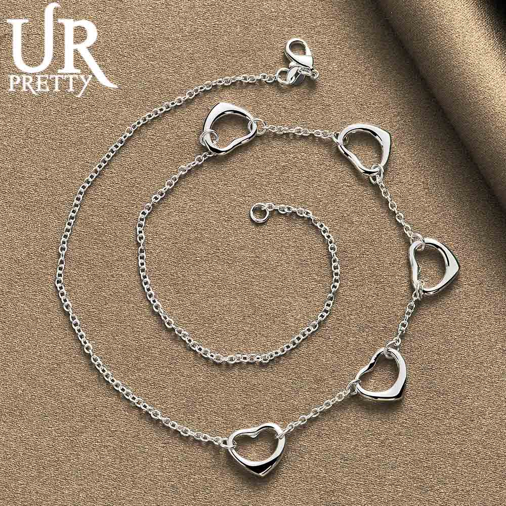 925 Sterling Silver Five Heart Necklace Fashion Wedding Jewelry