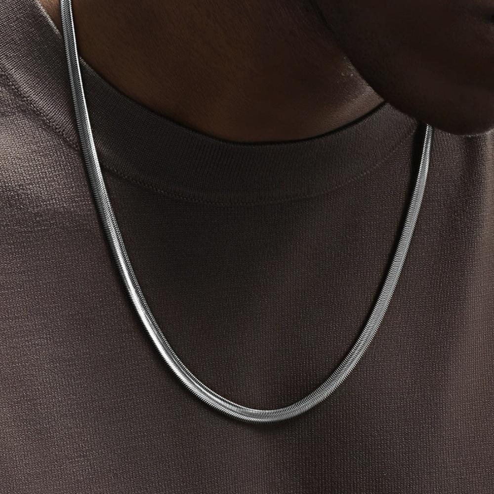 4mm Stainless Steel Flat Snake Chain Necklace Simple Silver Color Soft Chain Men Necklace Hip Hop Jewelry Trendy Accessories