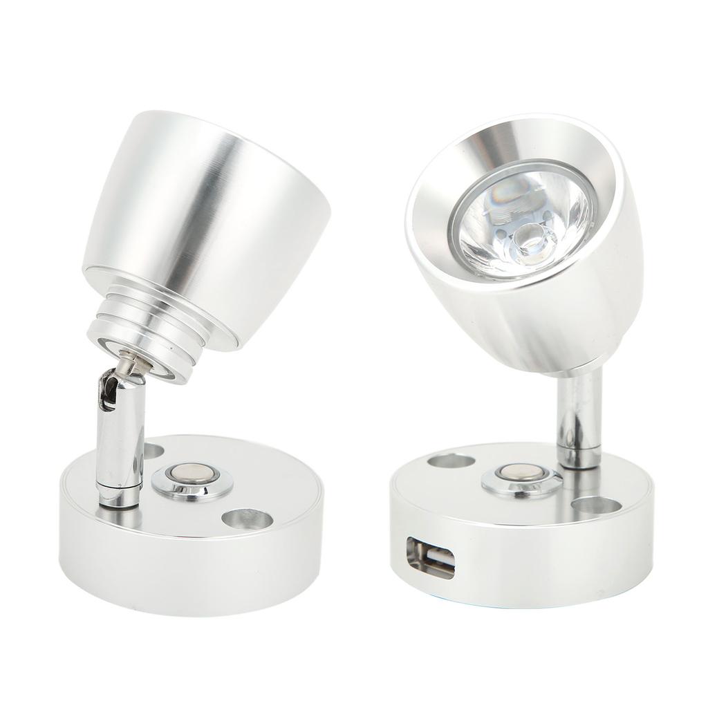 RV LED Reading Light Press Dimming Switch USB Port Wall Mount Car Interior Light for Caravan Camper Boat Silver Neutral