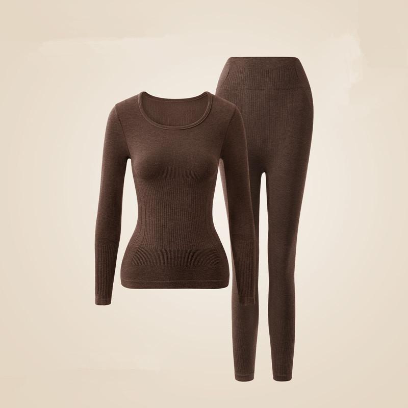 Set di biancheria intima termica da donna per autunno e inverno, aderente, snellente, a maniche lunghe, maglia intima termica e pantaloni termici