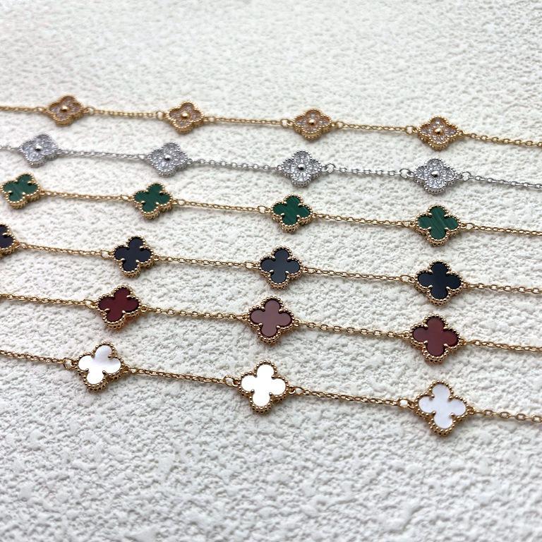 High Quality 9mm Small Six Flower Mini Four-leaf Clover Bracelet Female Natural White Mother-of-pearl Red Chalcedony Agate Bracelet