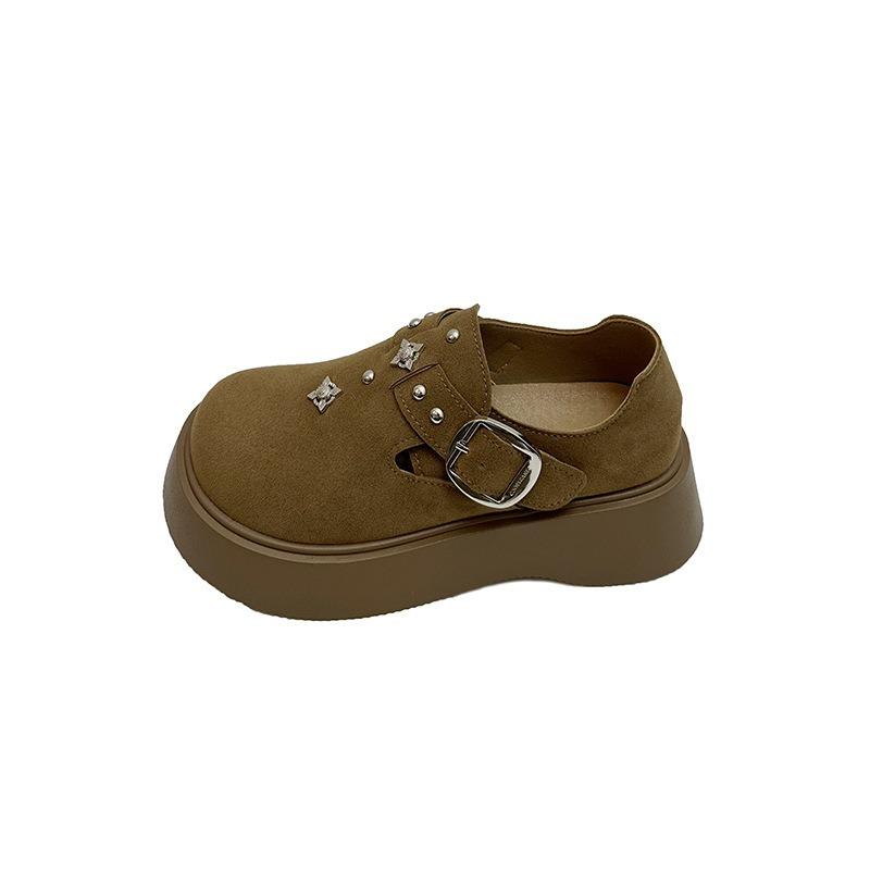 Muffin Thick-soled Retro Women's New Spring Height Increase, One Pedal Big Head with Skirt, Loafer Single Shoes